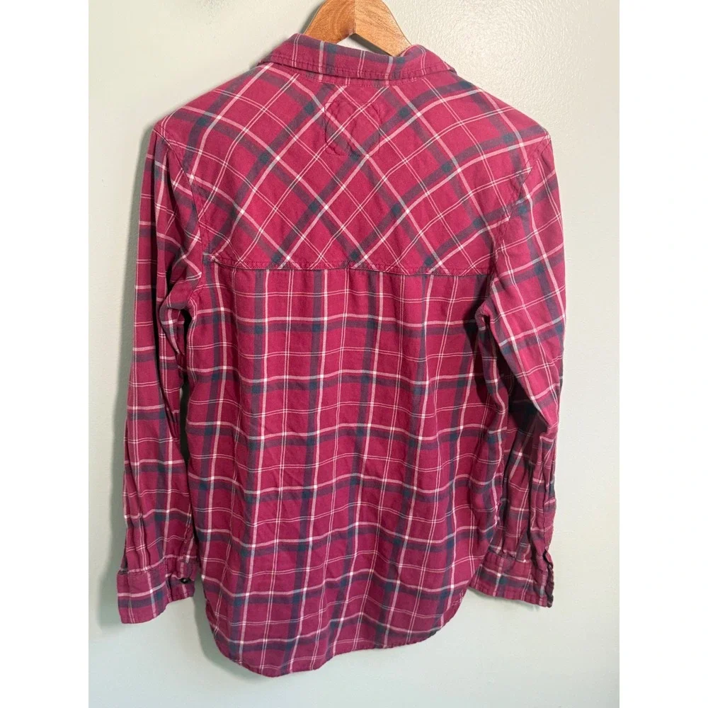 Abercrombie & Fitch Women Pink Plaid Flannel Button Down Shirt Long Sleeve Large